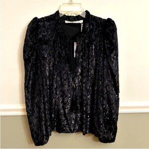 Marie Oliver Jaclyn Black Velvet V-Neck Tassel Dressy Holiday Blouse Medium